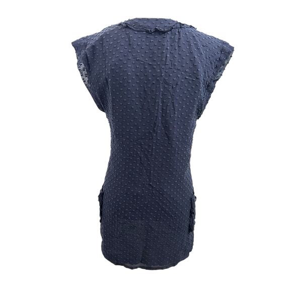 SUNNER Sleeveless Silk Blend Swiss Dot Ruffle V-neck Tunic Navy-Sz S - Picture 2 of 8